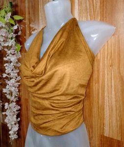 GOLD HALTER TOP FOR WOMEN