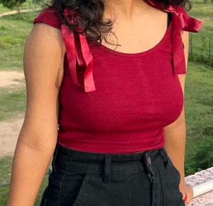 Ribbed Tie-Shoulder Top