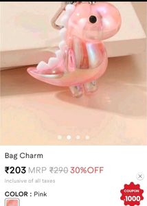 SAVANA Cute Pink Dinosaur Bag Charm