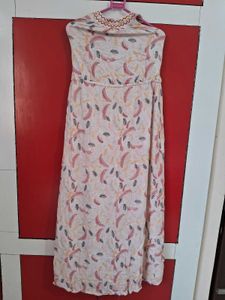 Feather Print Strapless Maxi Dress