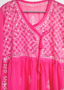 Angrakha pattern Chikankari work kurti