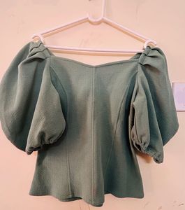 Green Puff Sleeve Top