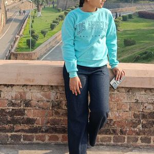 DENIM ART PRINTED ROUND NECK SWEATSHIRTS FOR WOMEN