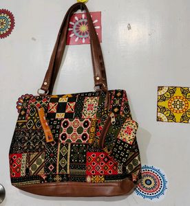 Beautiful Ethnic Handbag Cotton/Leather