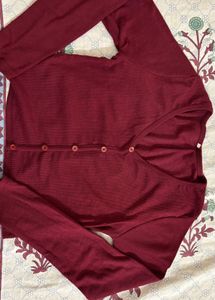 Burgundy Ribbed Button-Up Top