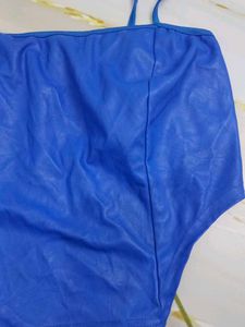 (200)Blue Faux Leather Bodysuit