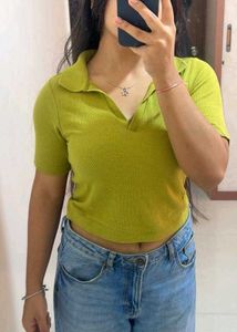 Green Crop Top with Collar