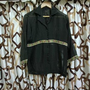 Y2k Striped Embroidered Shirt 🖤