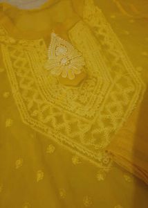 Yellow Embroidered Kurti Set