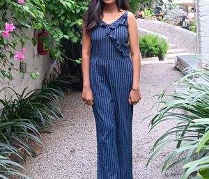 Blue And Black Stripped Pure Cotton Jumpsuit