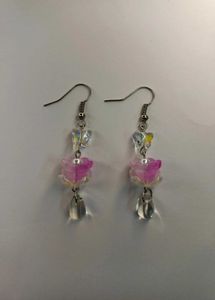 🌸 Unique Handmade Pink Flower Drop Earrings 🦋