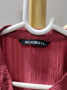Pale Red Button-Down Crop Shirt