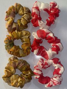 Red &amp; White Floral Scrunchies handmade