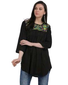 Embroidered Black Tunic Top