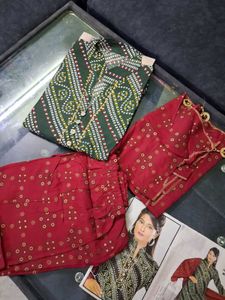 Green Bandhani Kurta Set L Size