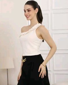 One Shoulder Ruffle DetailTextured Short Top