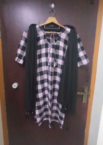 Pink &amp; Black Checkered Kurta