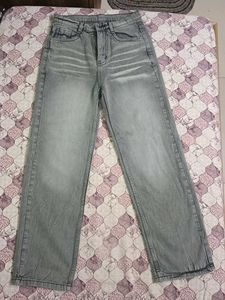 Gray Wide Leg Denim Jeans