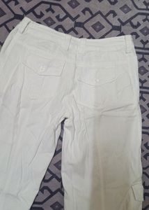 Low Waist White Cotton Cargo