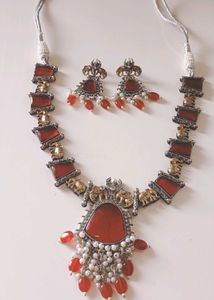 Antique Red Drops With Elephant Chokher