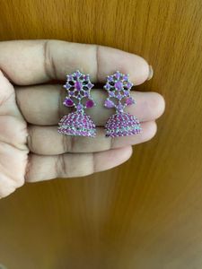 Pink Ad Stone Jhumka