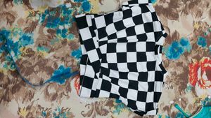 Black Skirt With Checkered Top