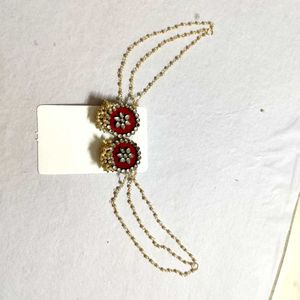 Kundan Earrings With Gold Beaded Chain