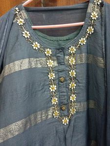 Cotton Hand Embroidered Kurta With Shiffon Dupatta