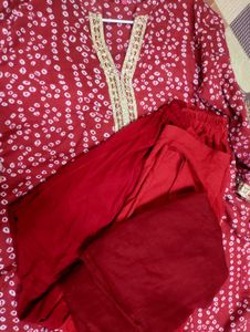Branded Bandhni  Red Printed Kurta Set