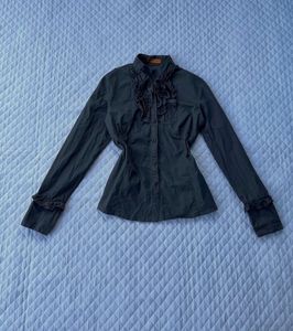 Y2k Vintage Black Fitted Ruffle Shirt