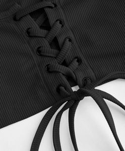 Black Lace-Up Halter Crop Top