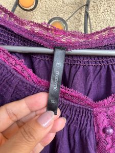 Purple Lace Trim Long Sleeve Top