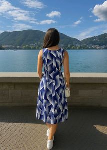 🩵✨Geometric Print Midi Dress