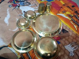 Combi Of Brass Plates ,Bowl And Glass