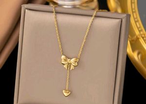 Gold Bow Heart Necklace