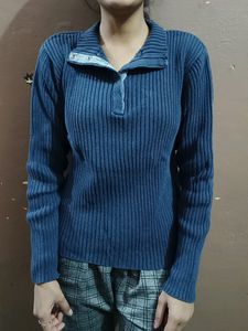 Vintage Blue Ribbed Knit Top