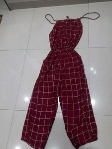 Burgundy Plaid Jumpsuit