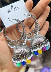 Jhumkas With Colourful Beads