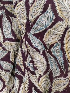 Teal Cotton Kurti with Leaf-Print Yoke &amp; Matching