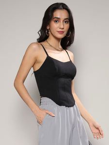 Women Carbon Black Corset Top with Ultra Cropped h