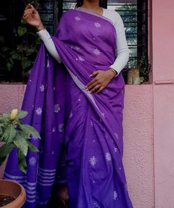 Purple Cotton Saree with readymade blouse