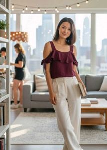 Burgundy off Shoulder Ruffle Top
