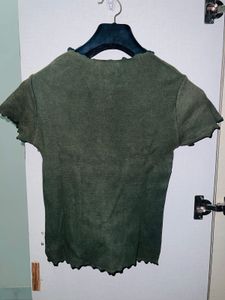 Green Ribbed Zipper Tee