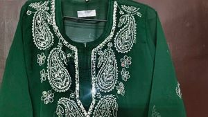 Green Mirror Work Kurti Set