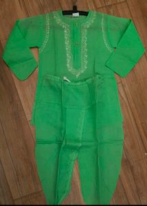 Green and Red-white Kurta Dhoti set