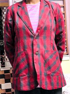 Red &amp; Black Plaid Blazer