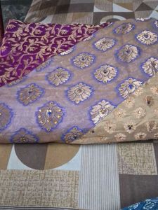 Purple &amp; Beige Embellished Saree