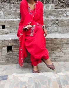 Hand Embroideried Red Punjabi Salwar Suit.