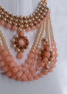 Elegant Peach &amp; Pearl Jewelry Set
