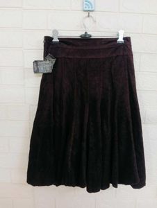 Brown Buttoned A-Line Skirt